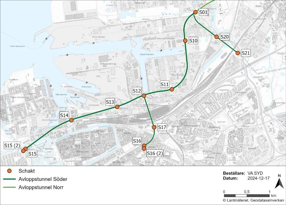 Översikt omfattning Avloppstunnel Söder